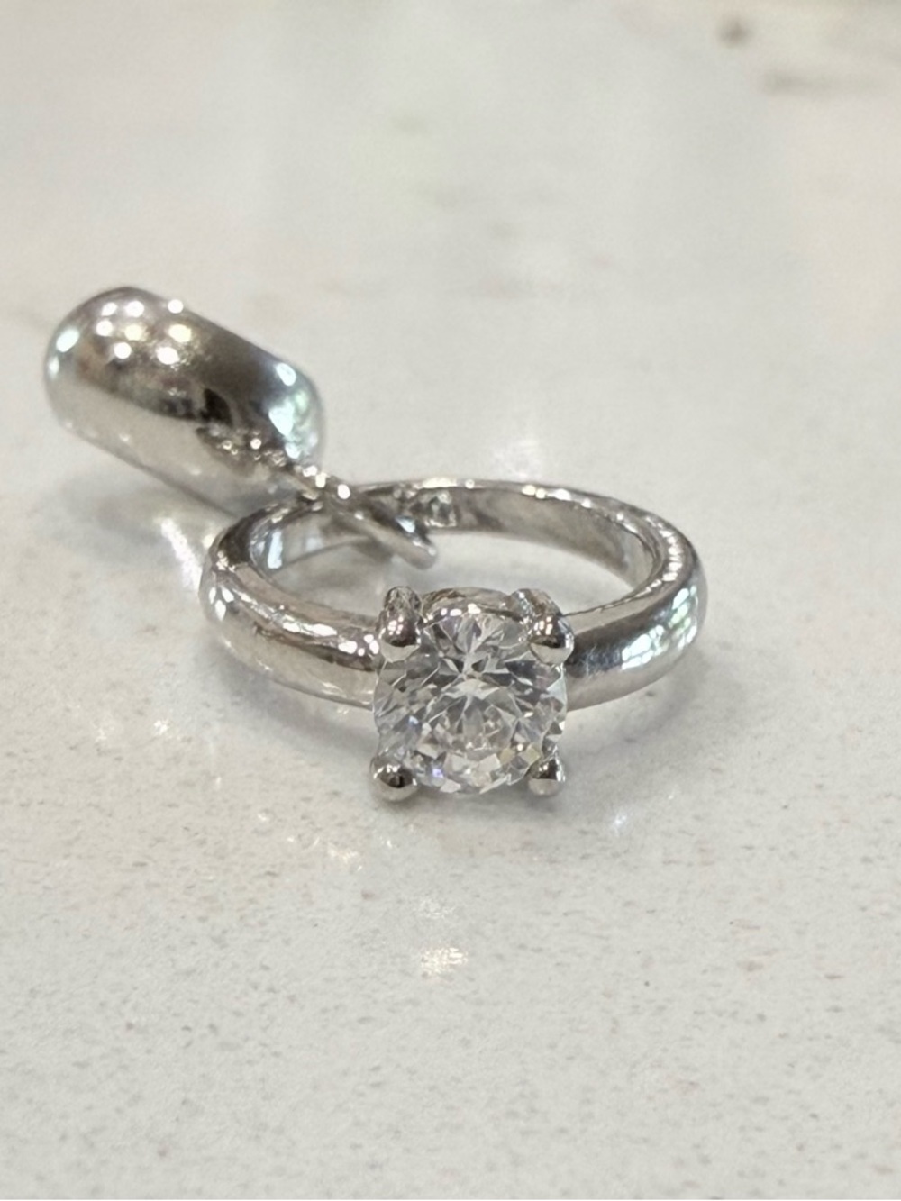 Silver Engagement Ring Rhinestone Charm